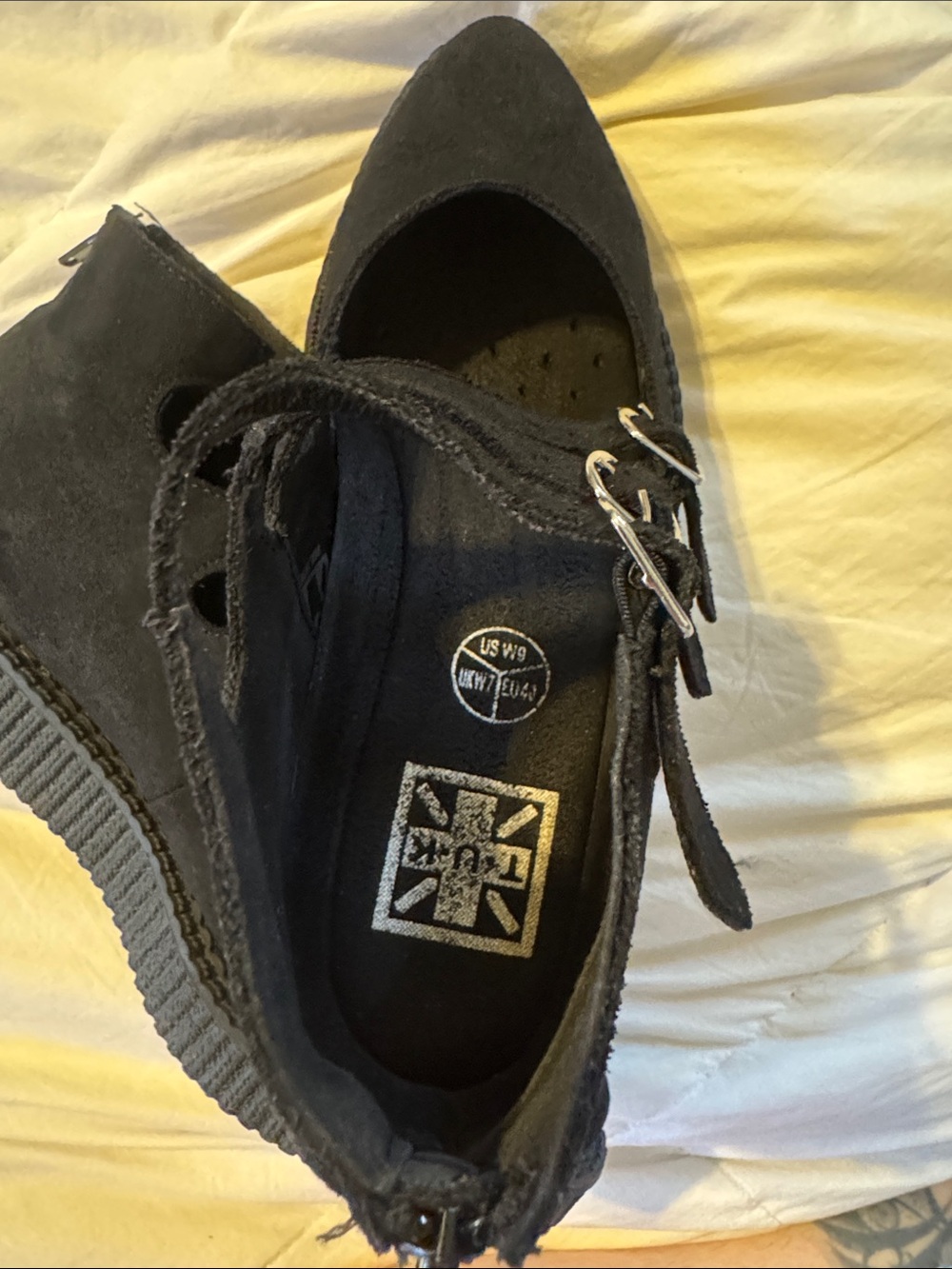 T.U.K Black Creeper Platform Mary Jane Shoes vegan suede - Picture 3 of 7